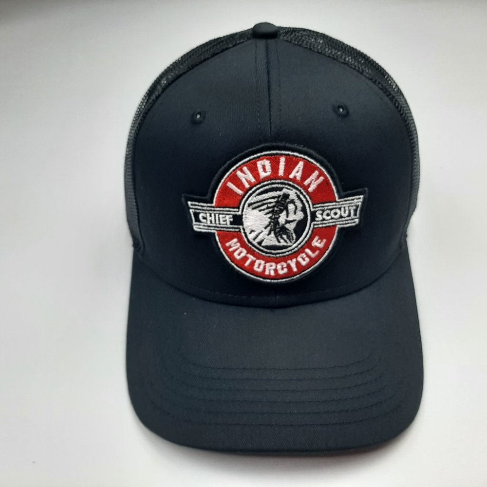Indian Motorcycle Embroidered Patch Low Profile Mesh Snapback Black Hat Cap - Picture 2 of 4